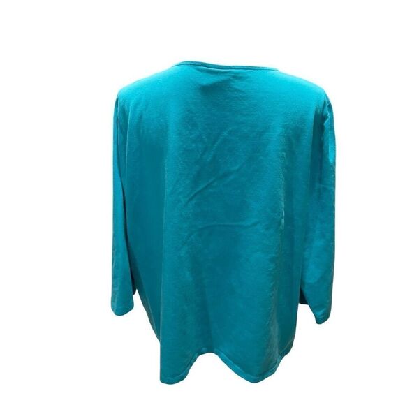 Ruby Rd Women's 2X Teal Beaded V-Neck 3/4 Sleeve Blouse - Picture 5 of 8